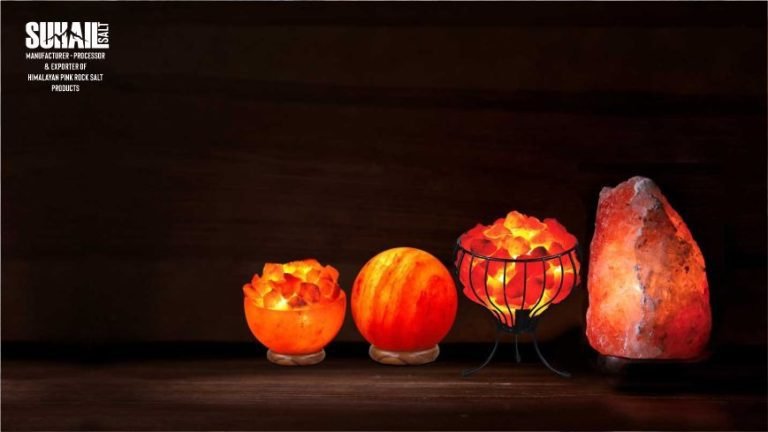 Hand-crafted Himalayan pink salt lamp by Suhail Salt, Pakistan's top manufacturer, showing natural air purifying benefits.
