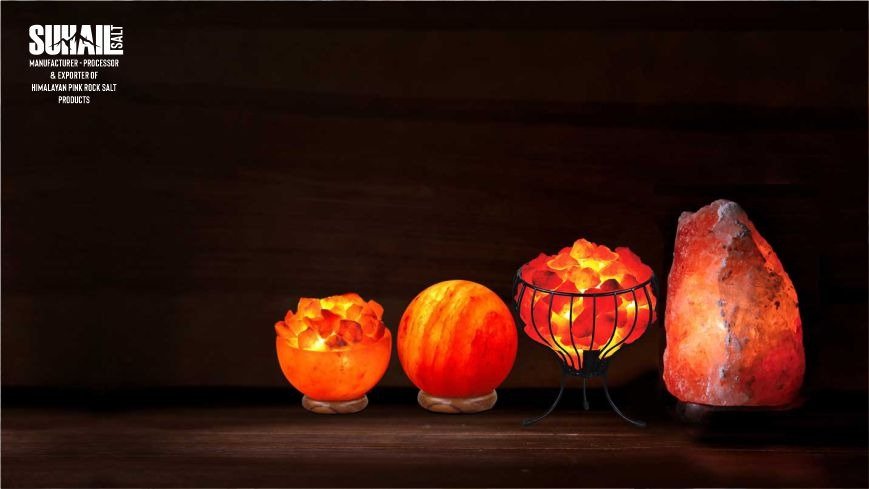 Hand-crafted Himalayan pink salt lamp by Suhail Salt, Pakistan's top manufacturer, showing natural air purifying benefits.