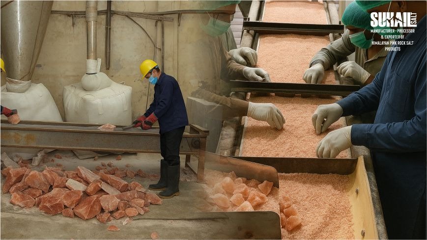 Natural Himalayan pink salt granules by Suhail Salt, unrefined mineral-rich rock salt