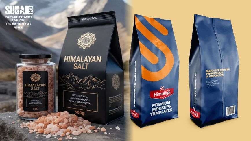 Branded private label Himalayan salt products on retail shelves demonstrating increased visibility and customer recognition