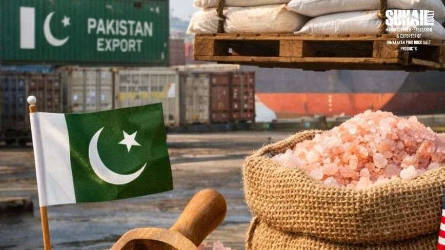Pakistan Himalayan salt export industry leader Suhail Salt packaging premium pink rock salt for international wholesale distribution"