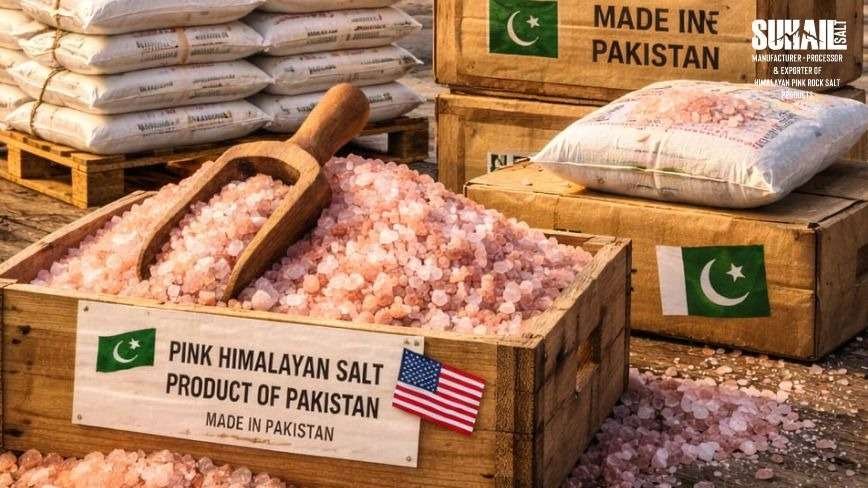 Bulk Himalayan edible pink salt manufacturer Suhail Salt Pakistan exporting fine grain, salt lamps, bath salts to 90+ countries