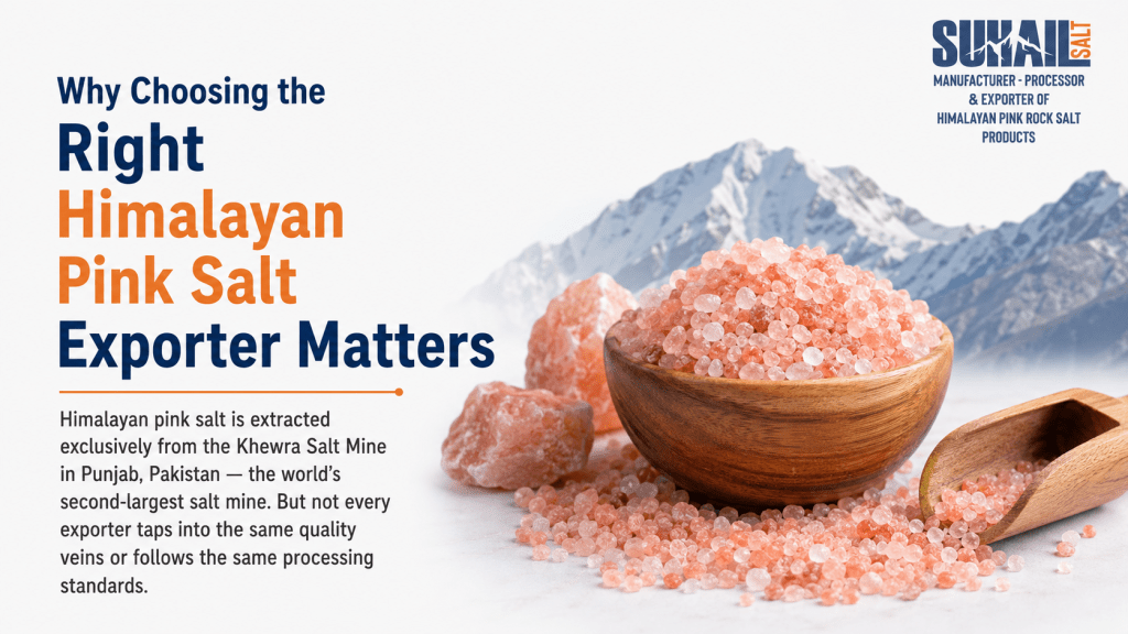 Professionally packaged Himalayan pink salt products ready for international shipping by trusted exporter Suhail Salt.