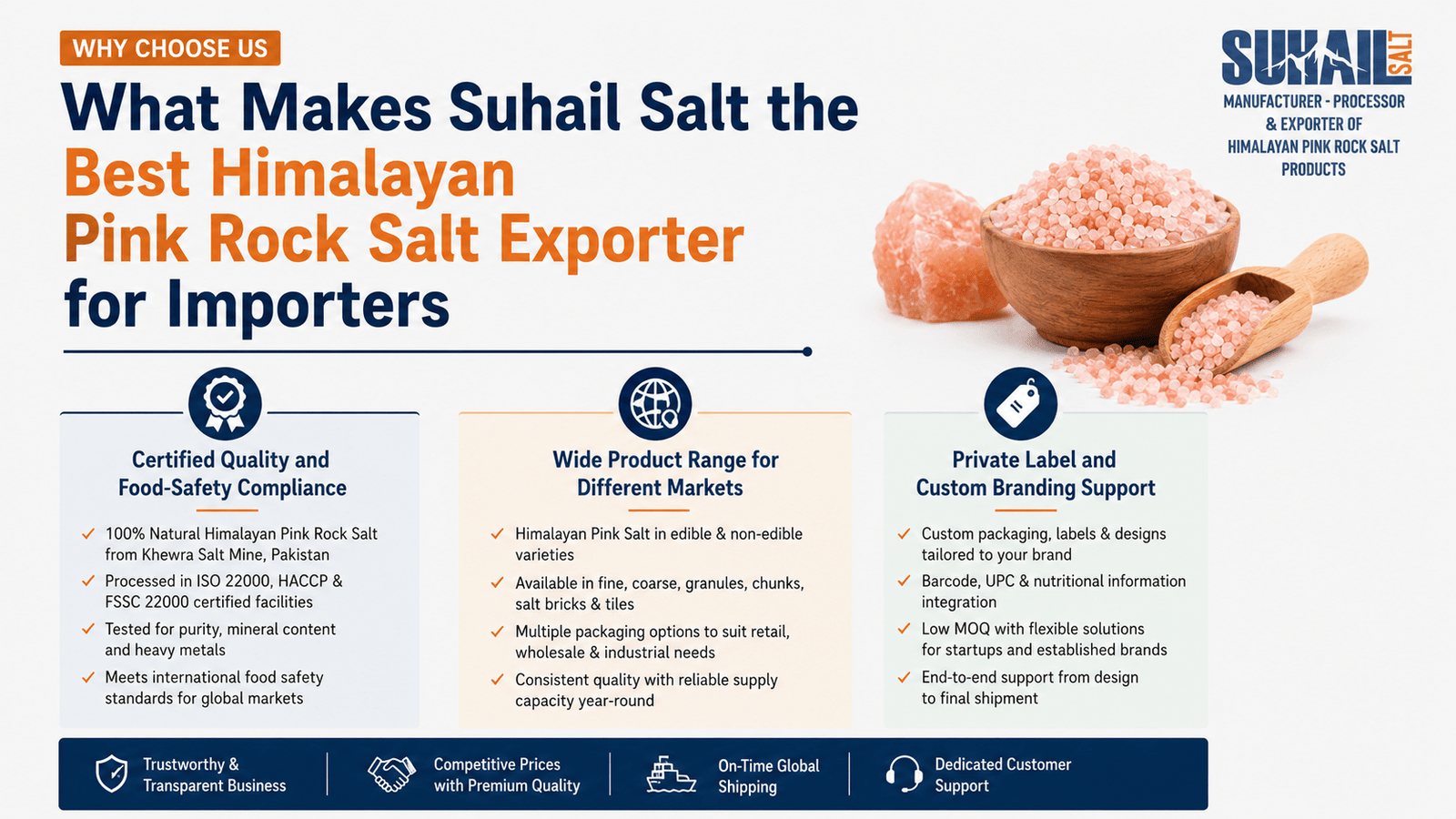 Why choose us as your best Himalayan pink rock salt exporter - Suhail Salt offering bulk wholesale supply and certified global export services